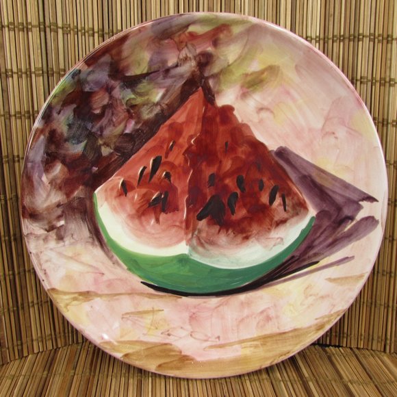 Peasant Village Italian Pottery Hand Painted Fruit Watermelon 8.25" Salad Plate - Picture 4 of 7